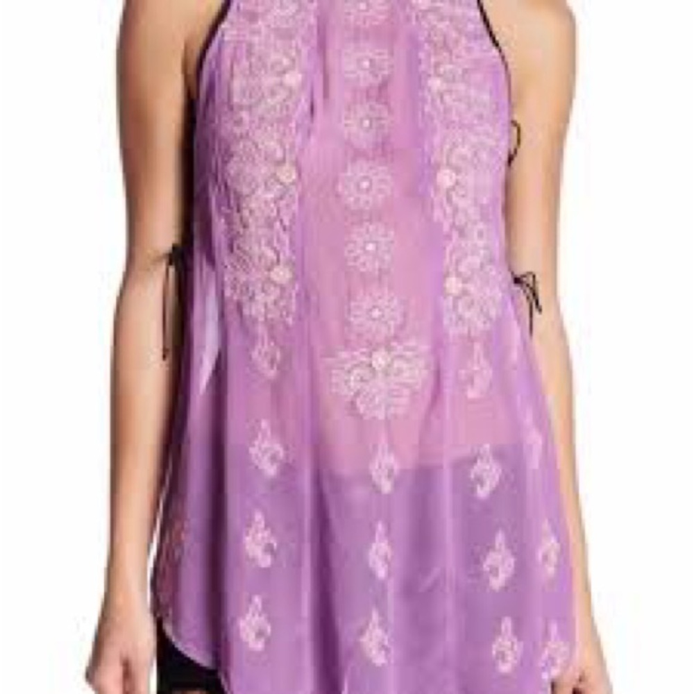 Free people embroidered sheer tunic, top/dress, sheer cottage core